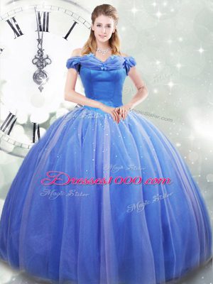 Dramatic Light Blue Sleeveless Tulle Brush Train Lace Up Quinceanera Dress for Military Ball and Sweet 16 and Quinceanera
