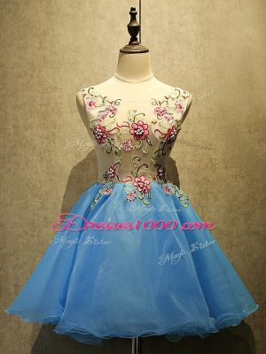 Beautiful Baby Blue Sleeveless Embroidery Mini Length Homecoming Dress