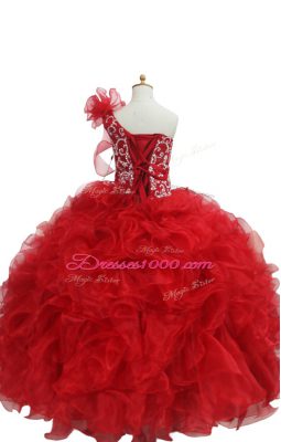 Nice Apple Green Sleeveless Organza Lace Up Girls Pageant Dresses for Quinceanera and Wedding Party