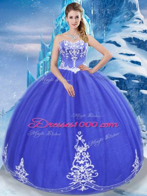 High Class Blue Zipper Sweetheart Appliques Sweet 16 Dress Tulle Sleeveless