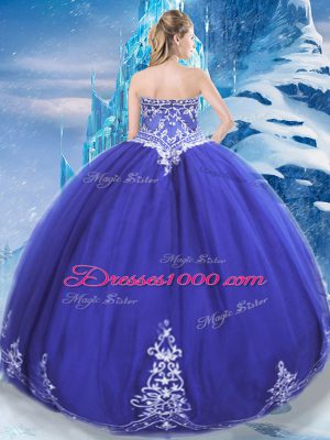 High Class Blue Zipper Sweetheart Appliques Sweet 16 Dress Tulle Sleeveless