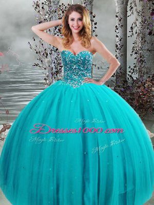 Sweetheart Sleeveless Tulle 15 Quinceanera Dress Beading Lace Up