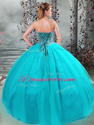 Sweetheart Sleeveless Tulle 15 Quinceanera Dress Beading Lace Up
