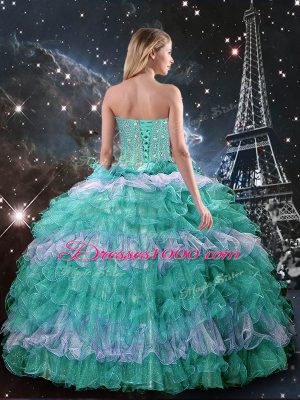 Charming Floor Length Lace Up Sweet 16 Dress Multi-color for Military Ball and Sweet 16 and Quinceanera with Beading and Ruffled Layers