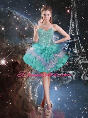 Charming Floor Length Lace Up Sweet 16 Dress Multi-color for Military Ball and Sweet 16 and Quinceanera with Beading and Ruffled Layers