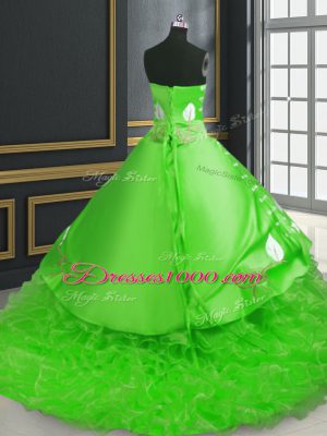 Glittering Sweetheart Sleeveless Quinceanera Dress Brush Train Embroidery Green Organza