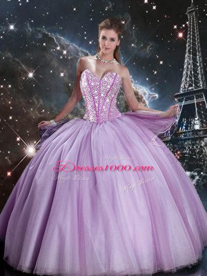 Tulle Sleeveless Floor Length 15th Birthday Dress and Beading
