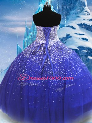 Colorful Floor Length Blue Sweet 16 Dresses Strapless Sleeveless Lace Up