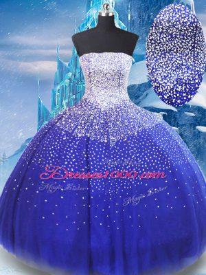 Colorful Floor Length Blue Sweet 16 Dresses Strapless Sleeveless Lace Up