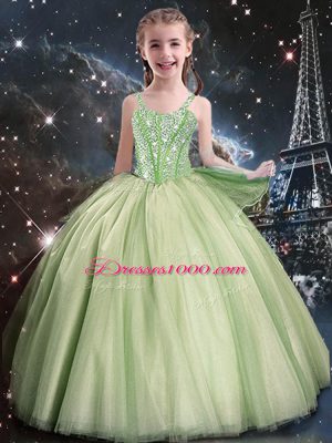 Yellow Green Ball Gowns Sweetheart Sleeveless Tulle Floor Length Lace Up Beading Quinceanera Dresses