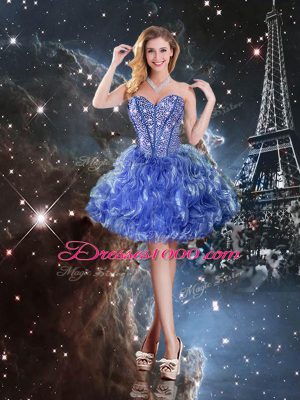Lovely Blue Quince Ball Gowns Military Ball and Sweet 16 and Quinceanera with Beading and Ruffles Sweetheart Sleeveless Lace Up