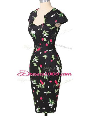 Strapless Cap Sleeves Printed Dress for Prom Pattern Zipper