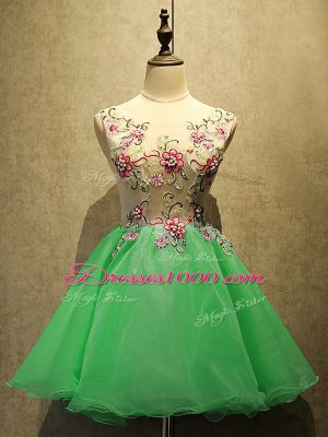A-line Prom Evening Gown Green Scoop Organza Sleeveless Mini Length Lace Up