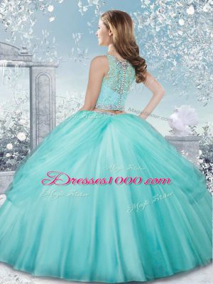 Tulle Scoop Sleeveless Clasp Handle Beading Quinceanera Gown in Baby Blue