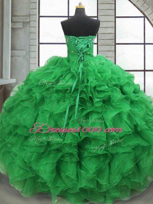 Beading and Ruffles Quinceanera Dresses Green Lace Up Sleeveless Floor Length
