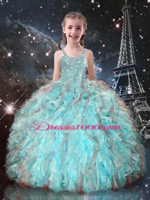 Aqua Blue Lace Up Sweet 16 Dresses Beading and Ruffles Sleeveless Floor Length