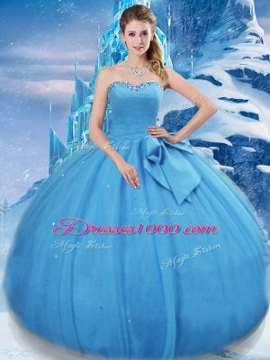 Stylish Tulle Sweetheart Sleeveless Lace Up Bowknot Sweet 16 Quinceanera Dress in Baby Blue