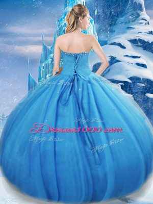 Stylish Tulle Sweetheart Sleeveless Lace Up Bowknot Sweet 16 Quinceanera Dress in Baby Blue