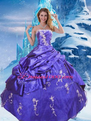 Affordable Taffeta Strapless Sleeveless Zipper Appliques and Pick Ups Quinceanera Dress in Purple