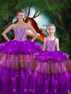 Fabulous Ball Gowns Quinceanera Gowns Purple Sweetheart Organza Sleeveless Floor Length Lace Up