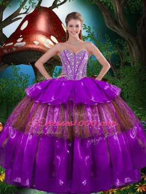 Fabulous Ball Gowns Quinceanera Gowns Purple Sweetheart Organza Sleeveless Floor Length Lace Up