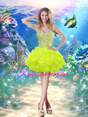 Top Selling Floor Length Lace Up 15 Quinceanera Dress Yellow Green for Military Ball and Sweet 16 and Quinceanera with Beading and Ruffles