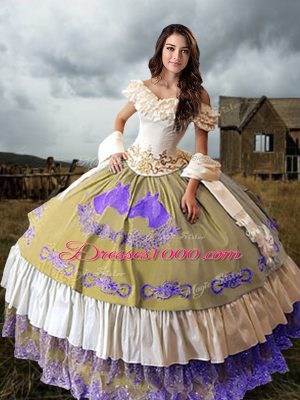 Beautiful Multi-color Off The Shoulder Neckline Embroidery and Ruffled Layers Vestidos de Quinceanera Sleeveless Lace Up