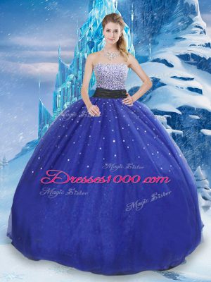 Floor Length Ball Gowns Sleeveless Royal Blue Quince Ball Gowns Lace Up