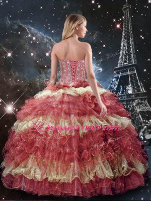Sleeveless Beading and Ruffled Layers Lace Up Sweet 16 Dress