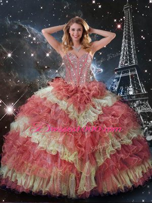 Sleeveless Beading and Ruffled Layers Lace Up Sweet 16 Dress