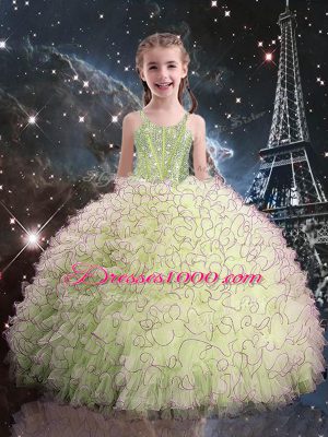 Enchanting Yellow Green Lace Up Sweetheart Beading and Ruffles 15 Quinceanera Dress Organza Sleeveless