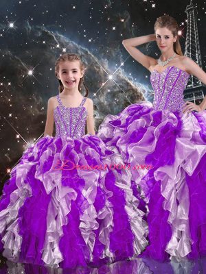 Multi-color Ball Gowns Beading and Ruffles Sweet 16 Dress Lace Up Organza Sleeveless Floor Length