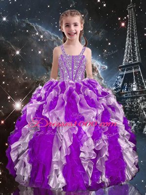 Multi-color Ball Gowns Beading and Ruffles Sweet 16 Dress Lace Up Organza Sleeveless Floor Length