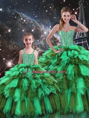 Multi-color Sleeveless Floor Length Beading and Ruffles and Ruffled Layers Lace Up Sweet 16 Quinceanera Dress
