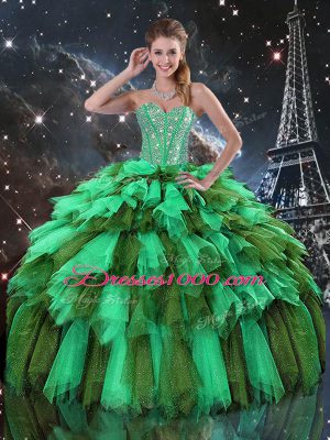 Multi-color Sleeveless Floor Length Beading and Ruffles and Ruffled Layers Lace Up Sweet 16 Quinceanera Dress