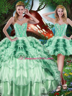 Best Multi-color Sleeveless Floor Length Beading and Ruffles Lace Up Quinceanera Gown