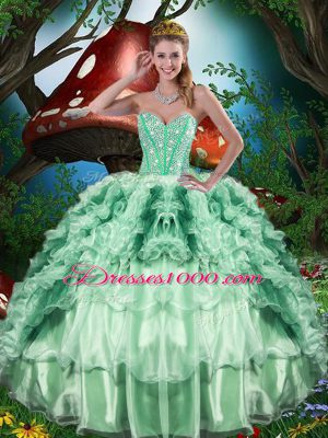 Best Multi-color Sleeveless Floor Length Beading and Ruffles Lace Up Quinceanera Gown
