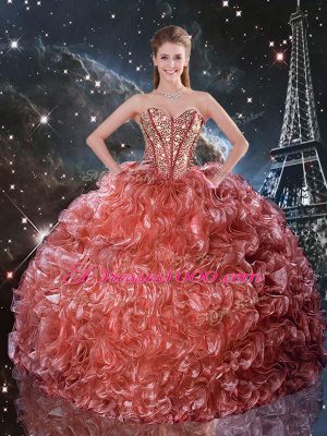 Sleeveless Lace Up Floor Length Beading and Ruffles 15th Birthday Dress