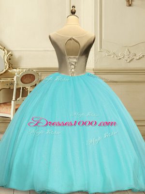 Eye-catching Apple Green Sleeveless Organza Lace Up Quince Ball Gowns for Military Ball and Sweet 16 and Quinceanera