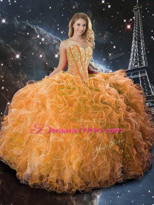 Trendy Orange Sleeveless Beading and Ruffles Floor Length Sweet 16 Quinceanera Dress