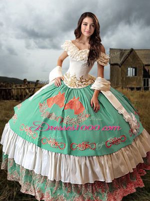 Flare Multi-color Quinceanera Dress Taffeta Brush Train Sleeveless Embroidery and Ruffled Layers