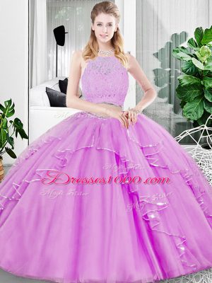 Fine Floor Length Lilac 15th Birthday Dress Scoop Sleeveless Zipper