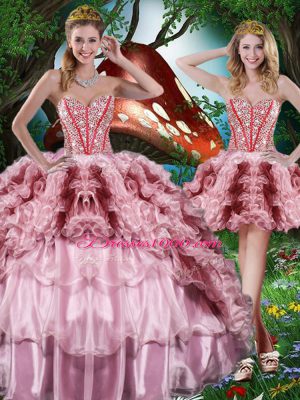 Organza Sweetheart Sleeveless Lace Up Beading and Ruffles and Ruffled Layers Quinceanera Gown in Multi-color