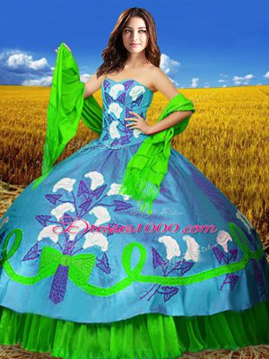 Multi-color Taffeta Lace Up Quinceanera Gown Sleeveless Floor Length Embroidery