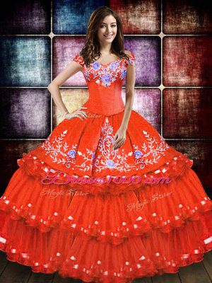 Captivating Sleeveless Lace Up Floor Length Embroidery and Ruffled Layers 15 Quinceanera Dress