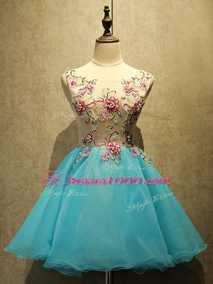 Mini Length Lace Up Prom Evening Gown Baby Blue for Prom and Party with Appliques