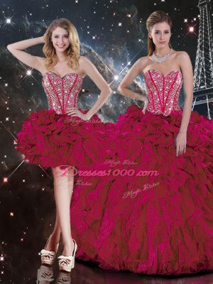 Stunning Burgundy Sleeveless Organza Lace Up Quinceanera Gowns for Military Ball and Sweet 16 and Quinceanera