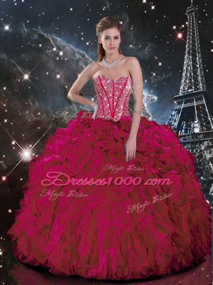 Stunning Burgundy Sleeveless Organza Lace Up Quinceanera Gowns for Military Ball and Sweet 16 and Quinceanera