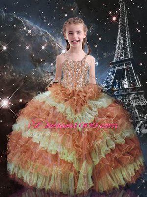Multi-color Ball Gowns Sweetheart Sleeveless Organza Floor Length Lace Up Beading and Ruffled Layers and Sequins Sweet 16 Dresses