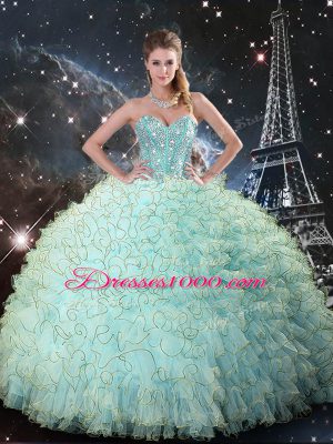 Lovely Ball Gowns 15th Birthday Dress Turquoise Sweetheart Organza Sleeveless Floor Length Lace Up